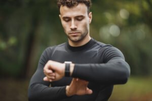 Fitness watch resting on a surface