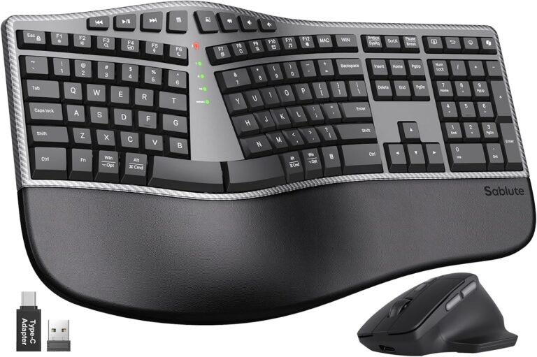 Ergonomic Wireless Keyboard and Mouse, Rechargeable, Split, Win/Mac